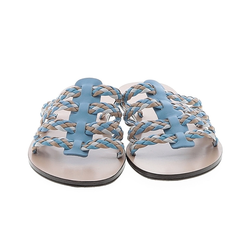 Brooks Brothers Blue and Tan Braided Leather Slide Sandals